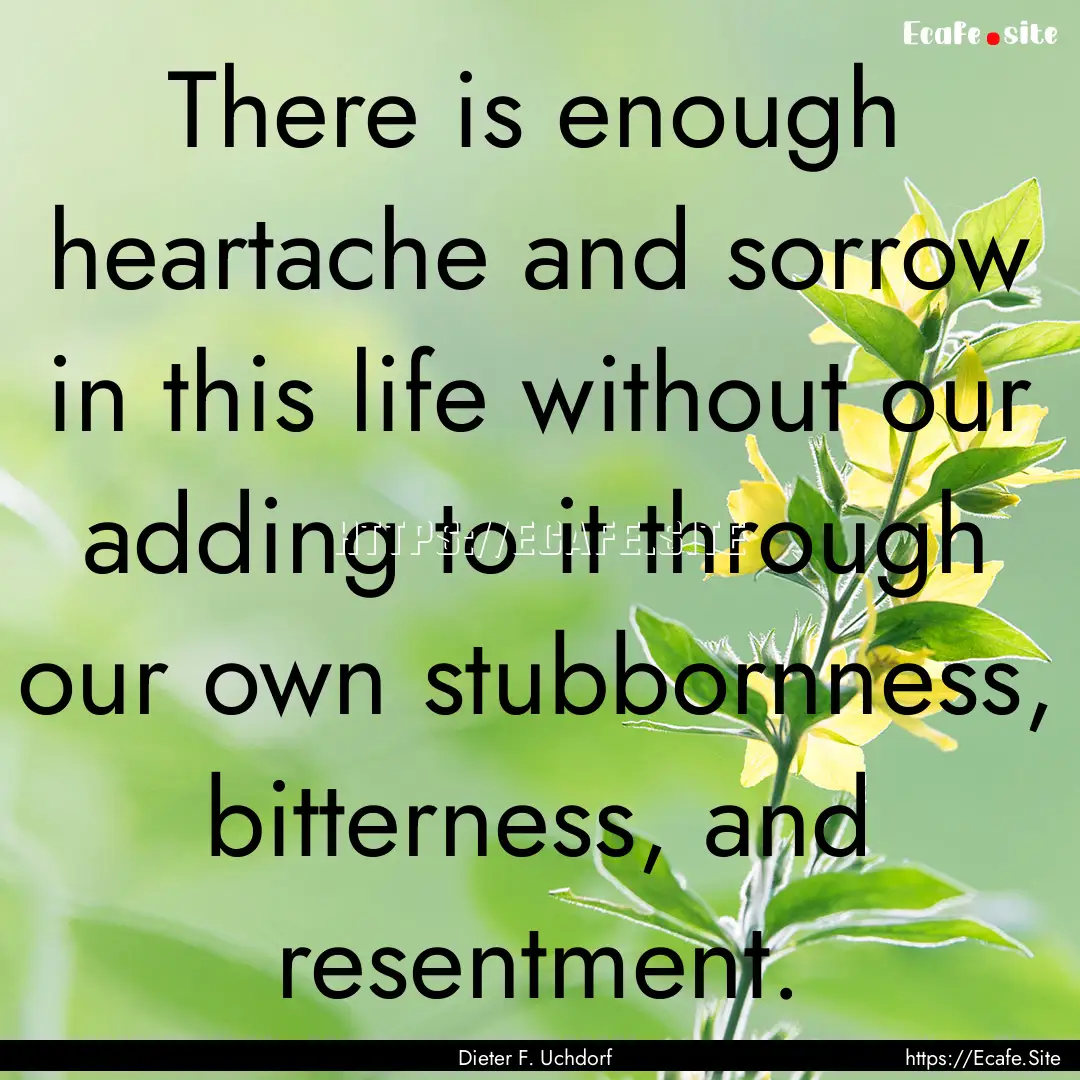 There is enough heartache and sorrow in this.... : Quote by Dieter F. Uchdorf