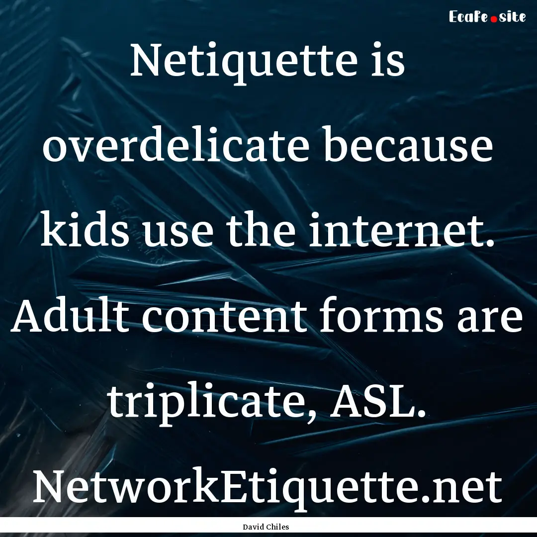 Netiquette is overdelicate because kids use.... : Quote by David Chiles