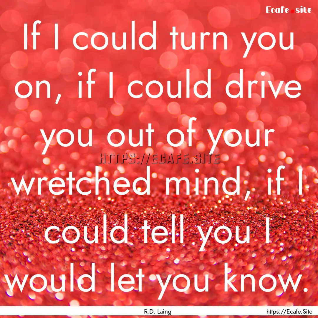 If I could turn you on, if I could drive.... : Quote by R.D. Laing