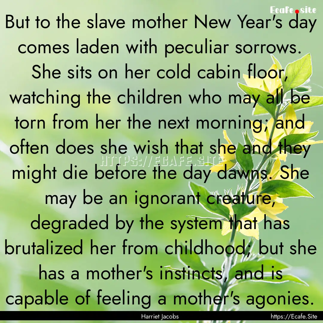 But to the slave mother New Year's day comes.... : Quote by Harriet Jacobs