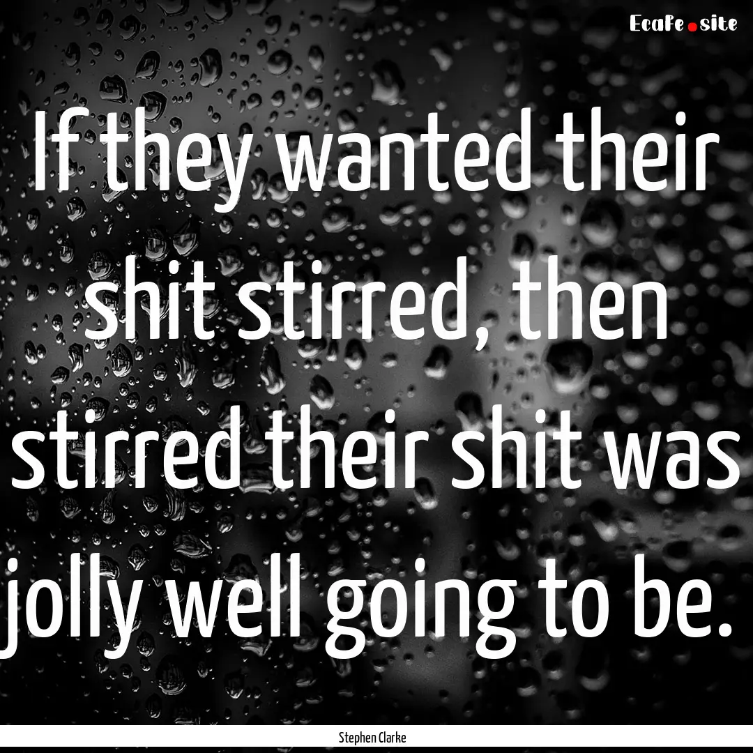 If they wanted their shit stirred, then stirred.... : Quote by Stephen Clarke