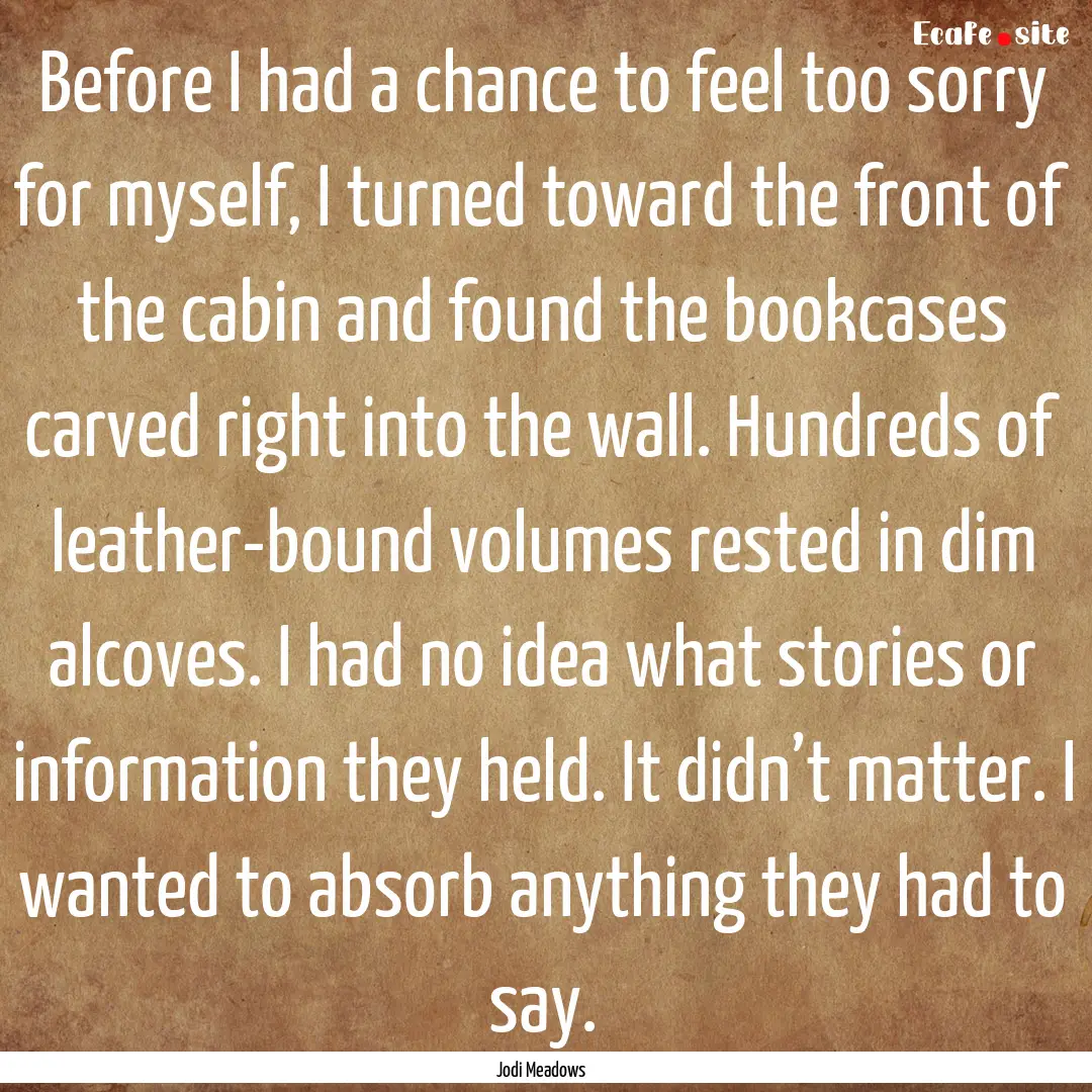 Before I had a chance to feel too sorry for.... : Quote by Jodi Meadows