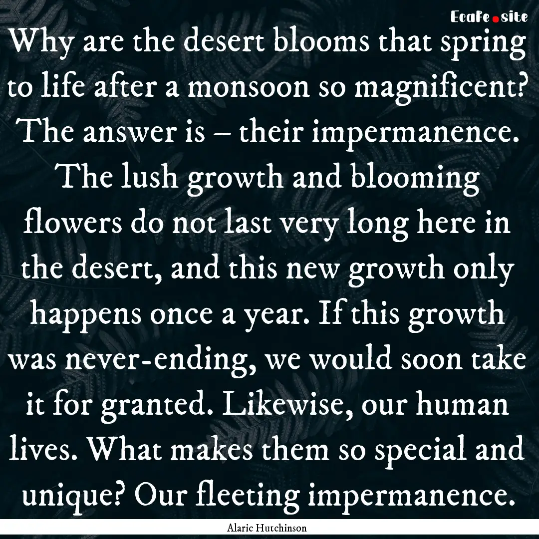 Why are the desert blooms that spring to.... : Quote by Alaric Hutchinson