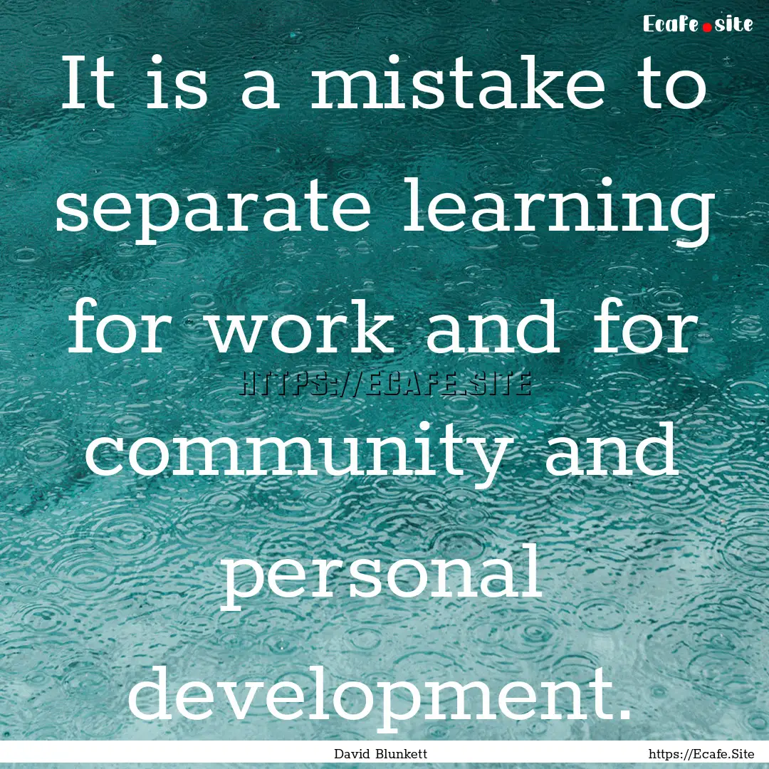 It is a mistake to separate learning for.... : Quote by David Blunkett