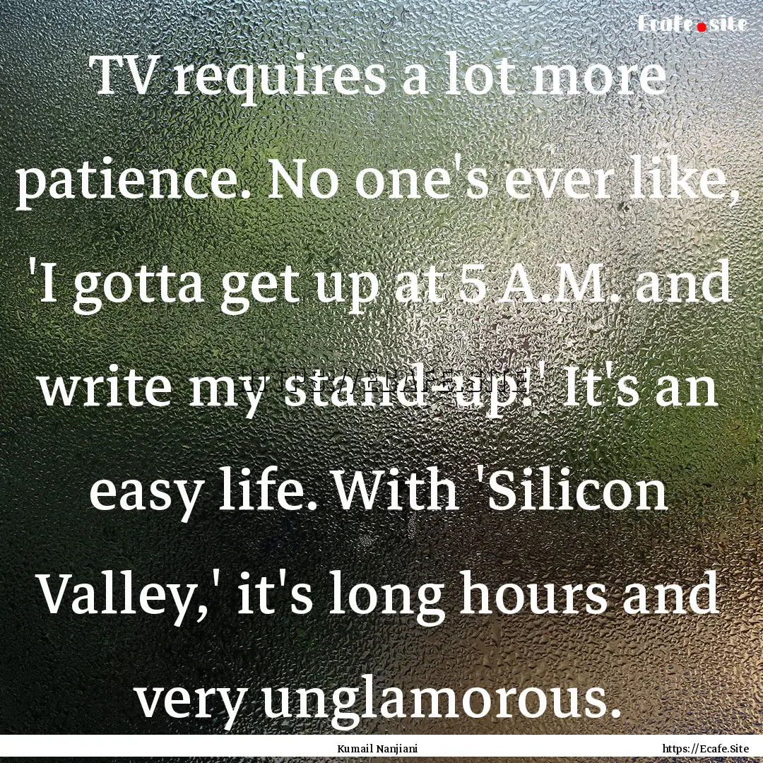 TV requires a lot more patience. No one's.... : Quote by Kumail Nanjiani