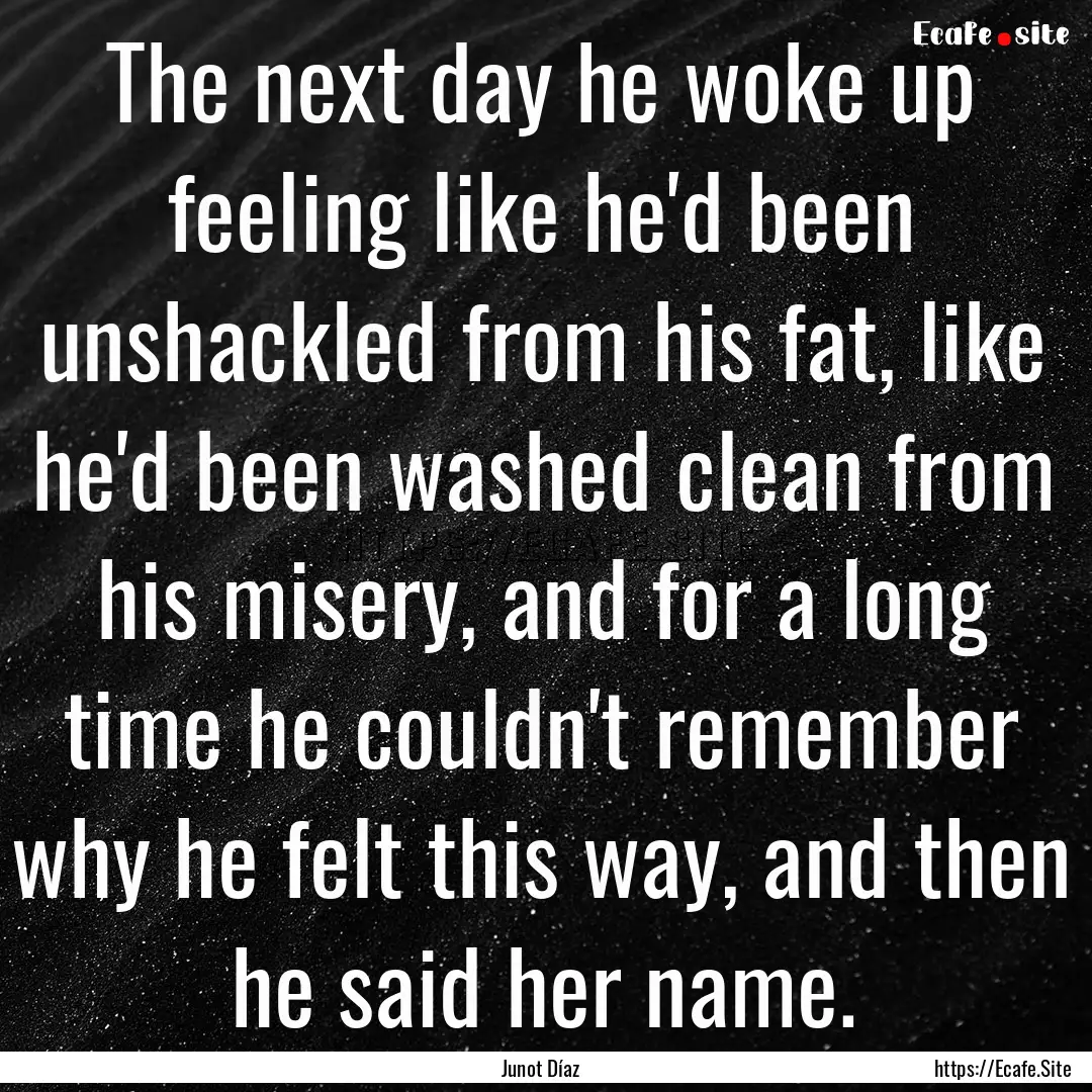 The next day he woke up feeling like he'd.... : Quote by Junot Díaz