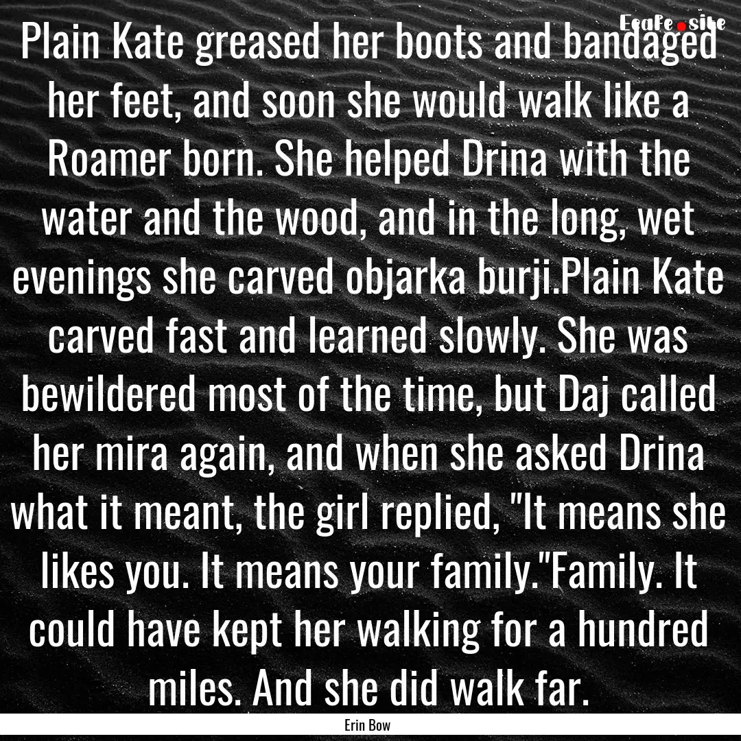 Plain Kate greased her boots and bandaged.... : Quote by Erin Bow