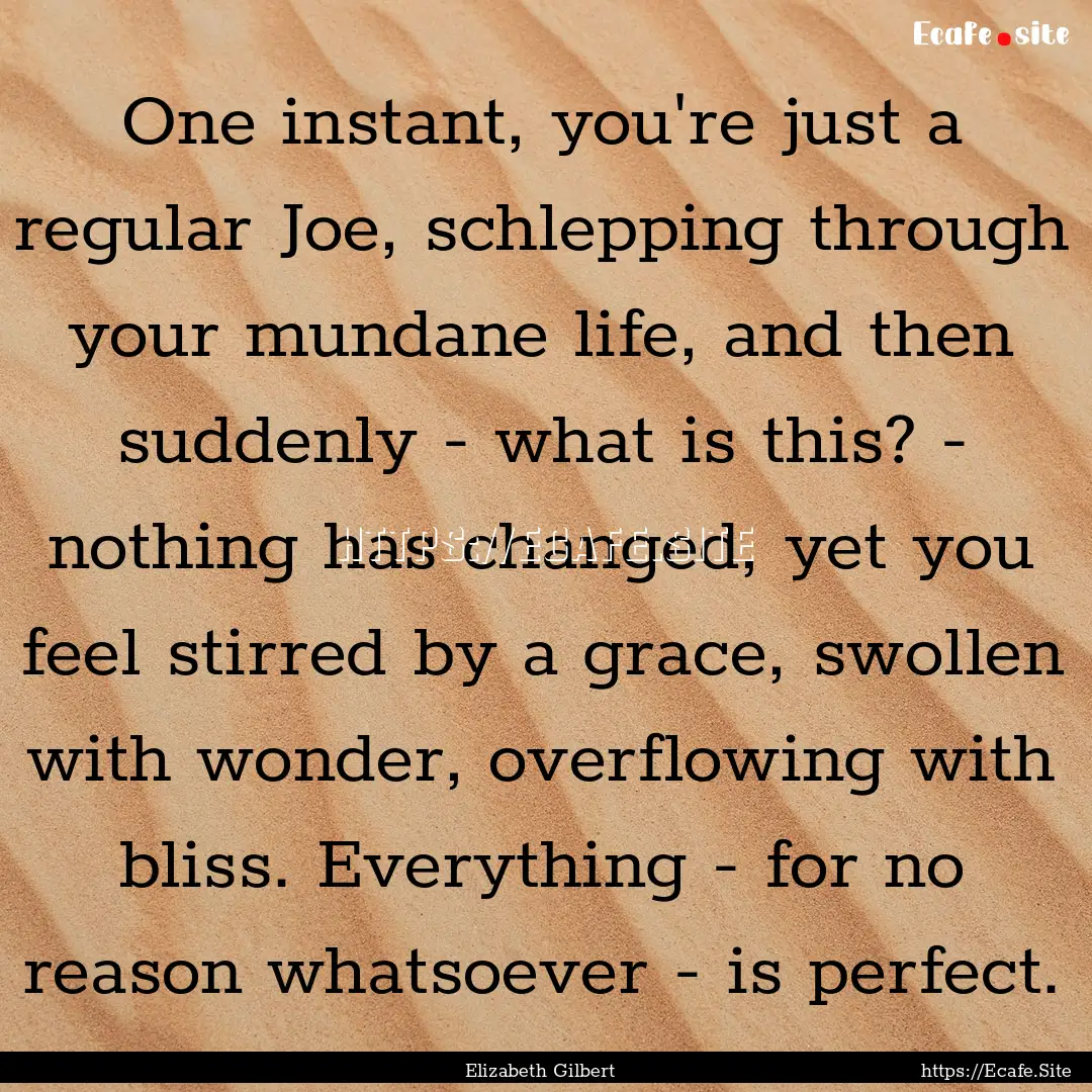 One instant, you're just a regular Joe, schlepping.... : Quote by Elizabeth Gilbert