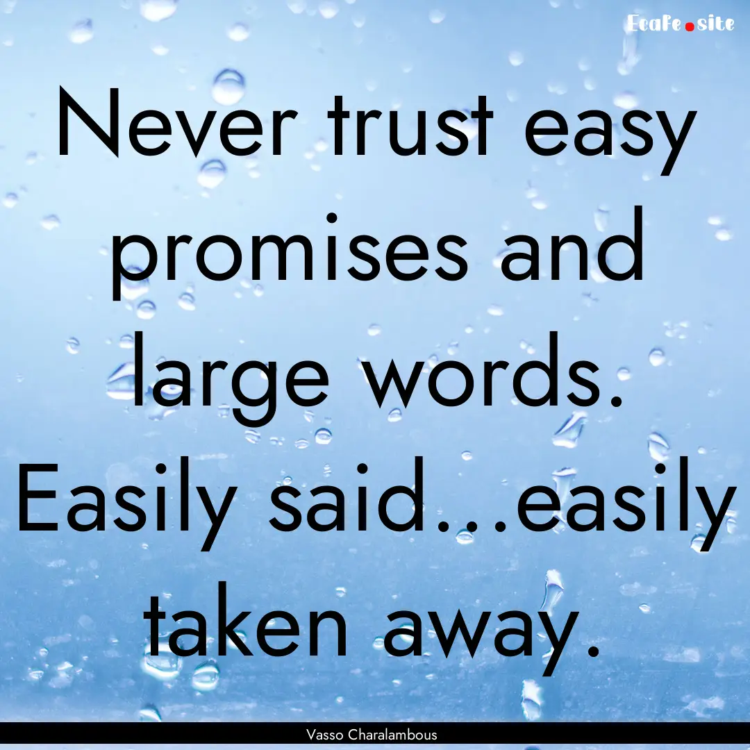 Never trust easy promises and large words..... : Quote by Vasso Charalambous