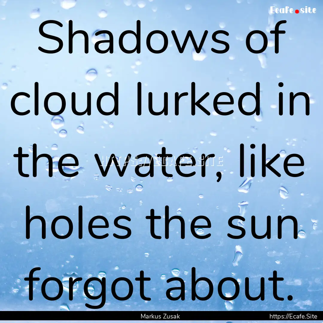 Shadows of cloud lurked in the water, like.... : Quote by Markus Zusak