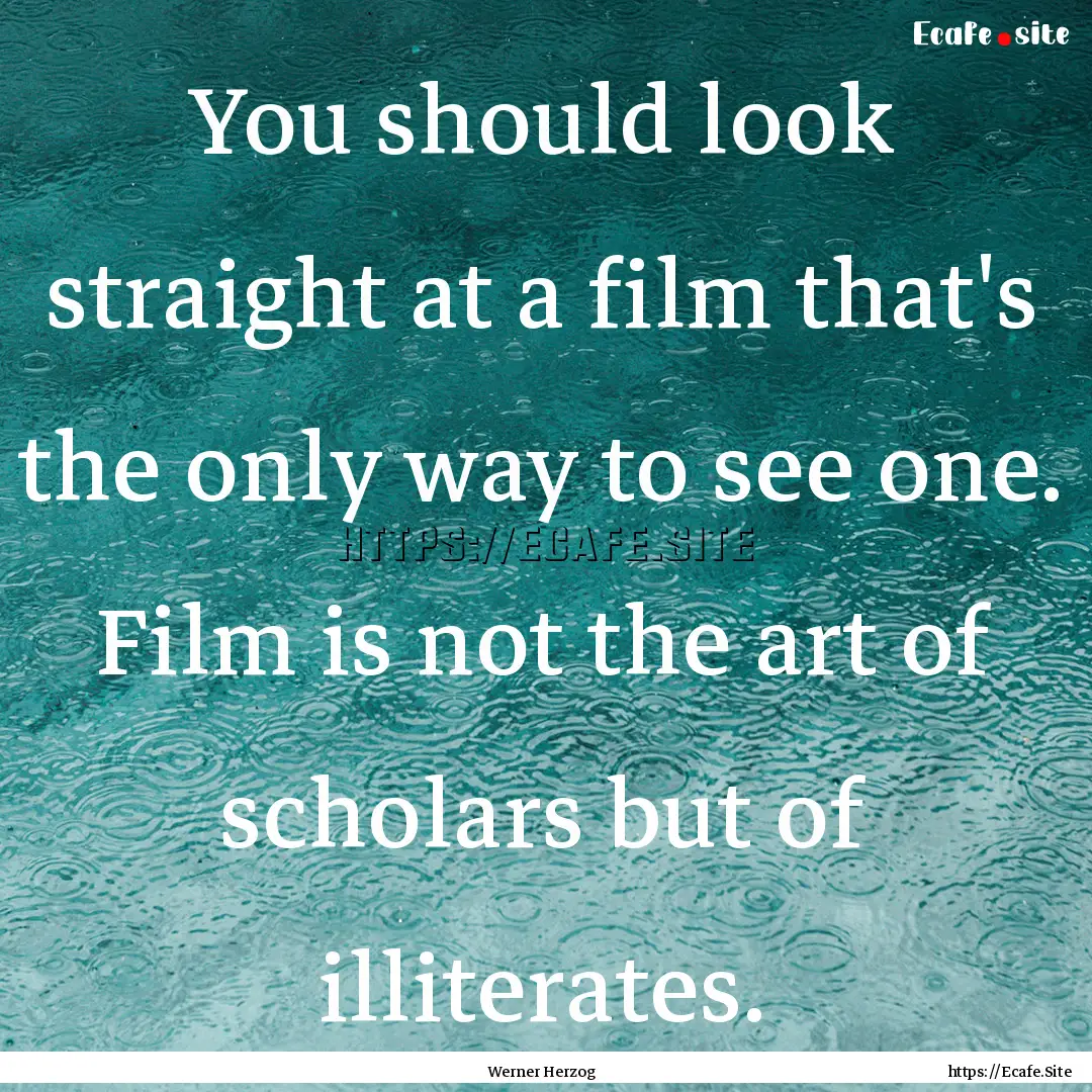 You should look straight at a film that's.... : Quote by Werner Herzog