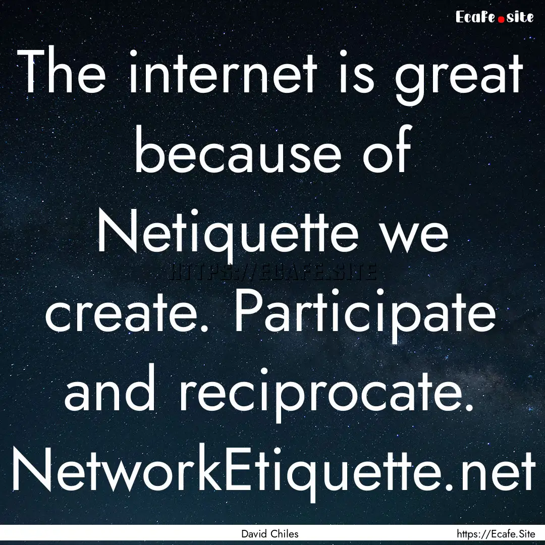 The internet is great because of Netiquette.... : Quote by David Chiles