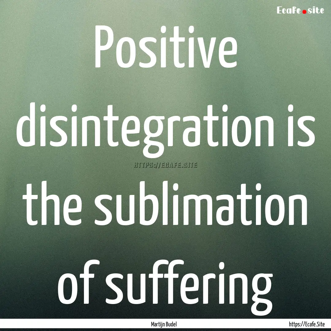 Positive disintegration is the sublimation.... : Quote by Martijn Budel