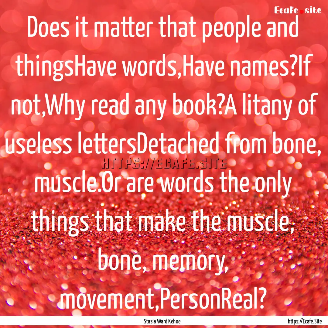 Does it matter that people and thingsHave.... : Quote by Stasia Ward Kehoe