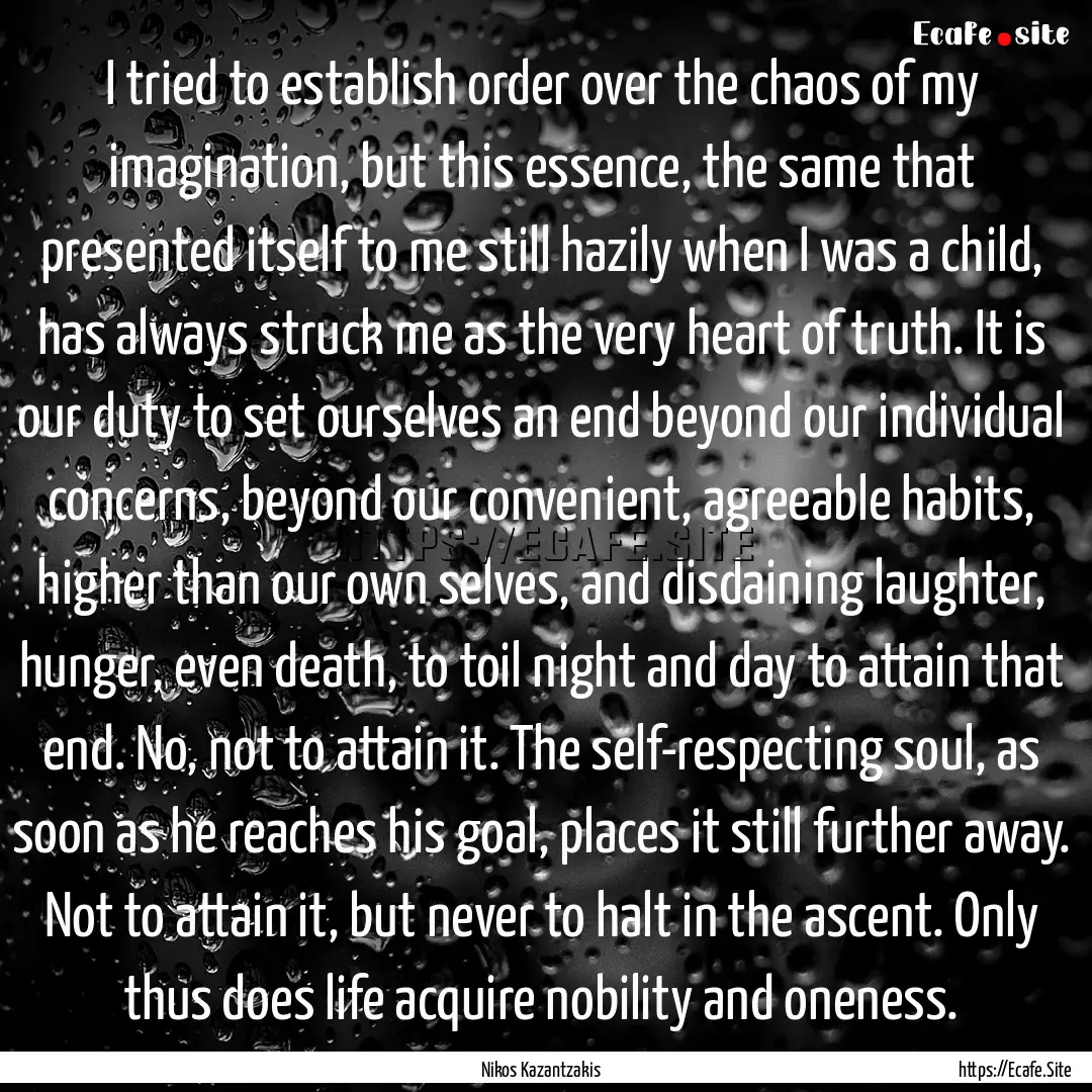 I tried to establish order over the chaos.... : Quote by Nikos Kazantzakis