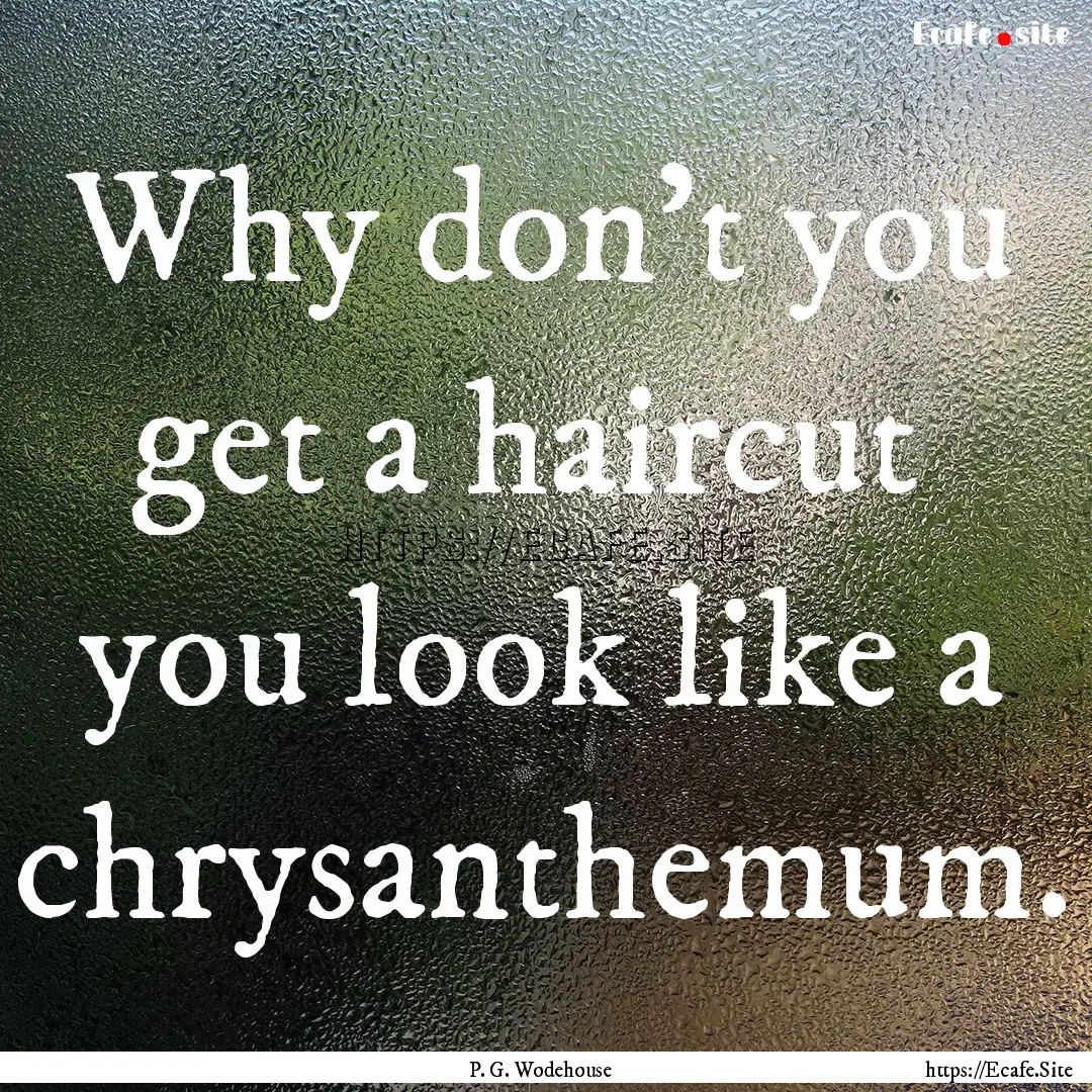 Why don't you get a haircut you look like.... : Quote by P. G. Wodehouse