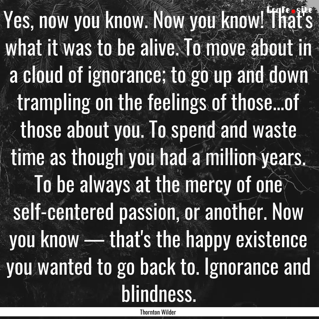 Yes, now you know. Now you know! That's what.... : Quote by Thornton Wilder