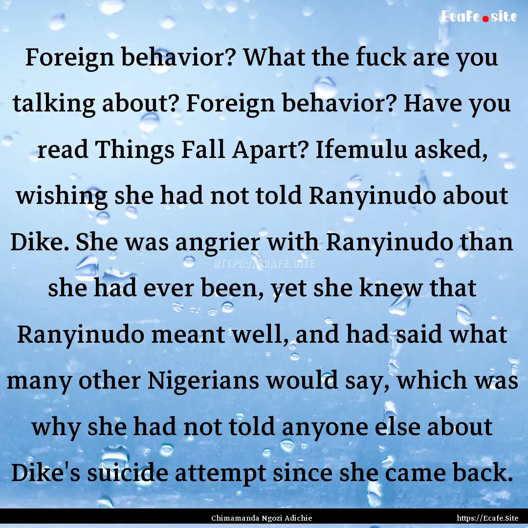 Foreign behavior? What the fuck are you talking.... : Quote by Chimamanda Ngozi Adichie