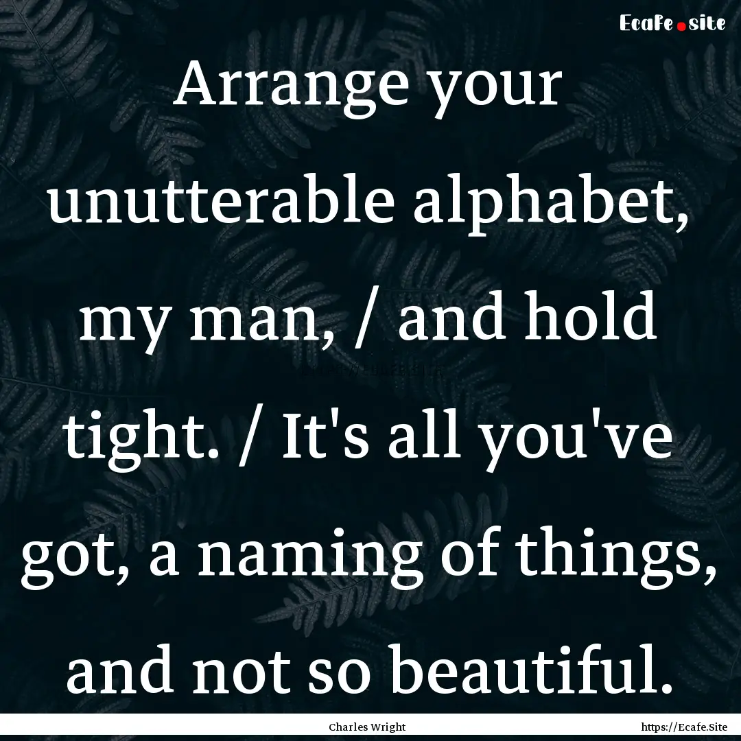 Arrange your unutterable alphabet, my man,.... : Quote by Charles Wright