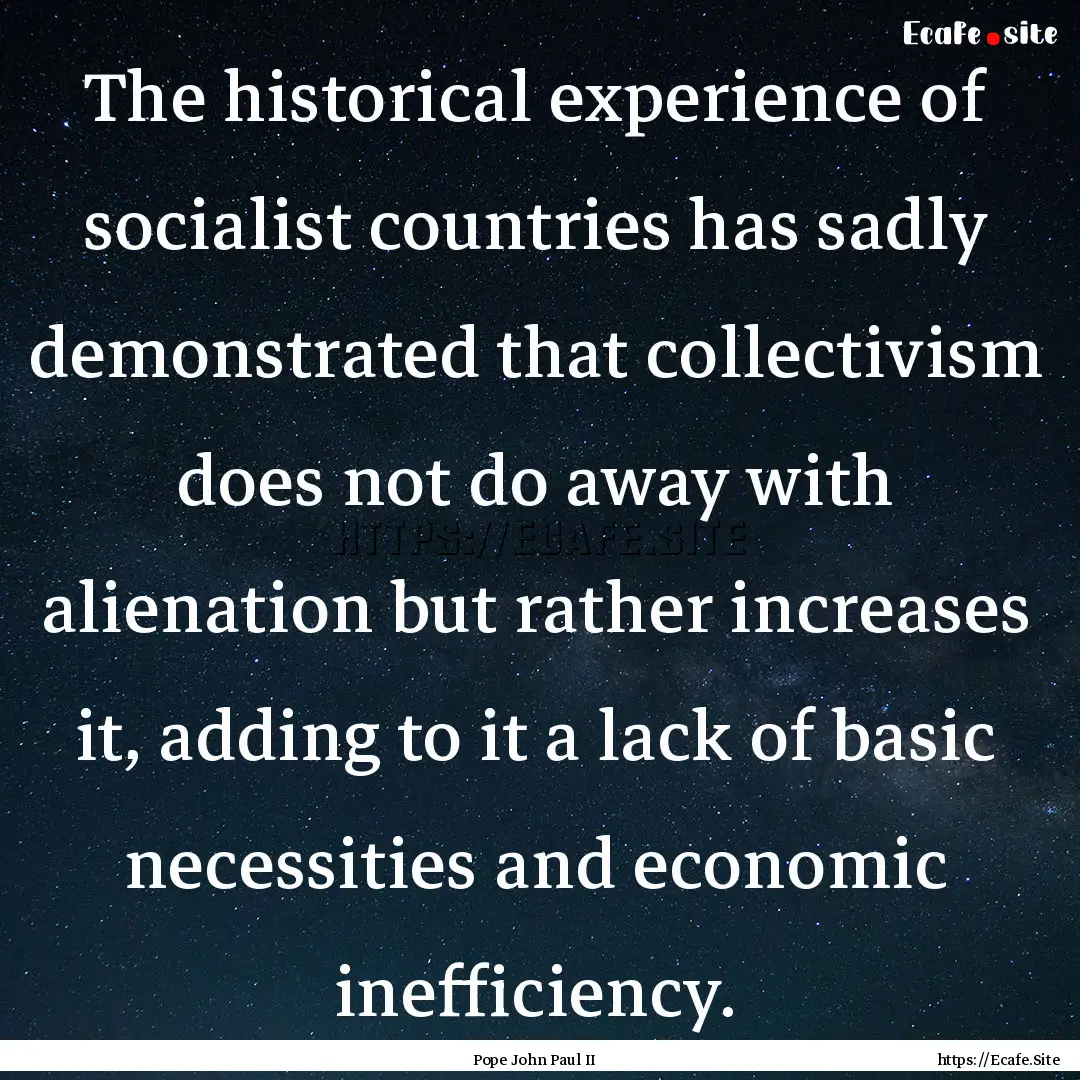 The historical experience of socialist countries.... : Quote by Pope John Paul II