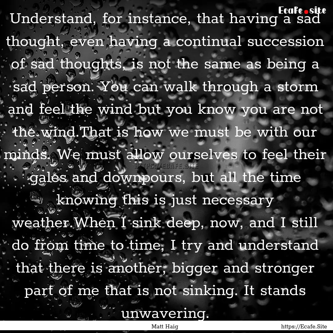 Understand, for instance, that having a sad.... : Quote by Matt Haig