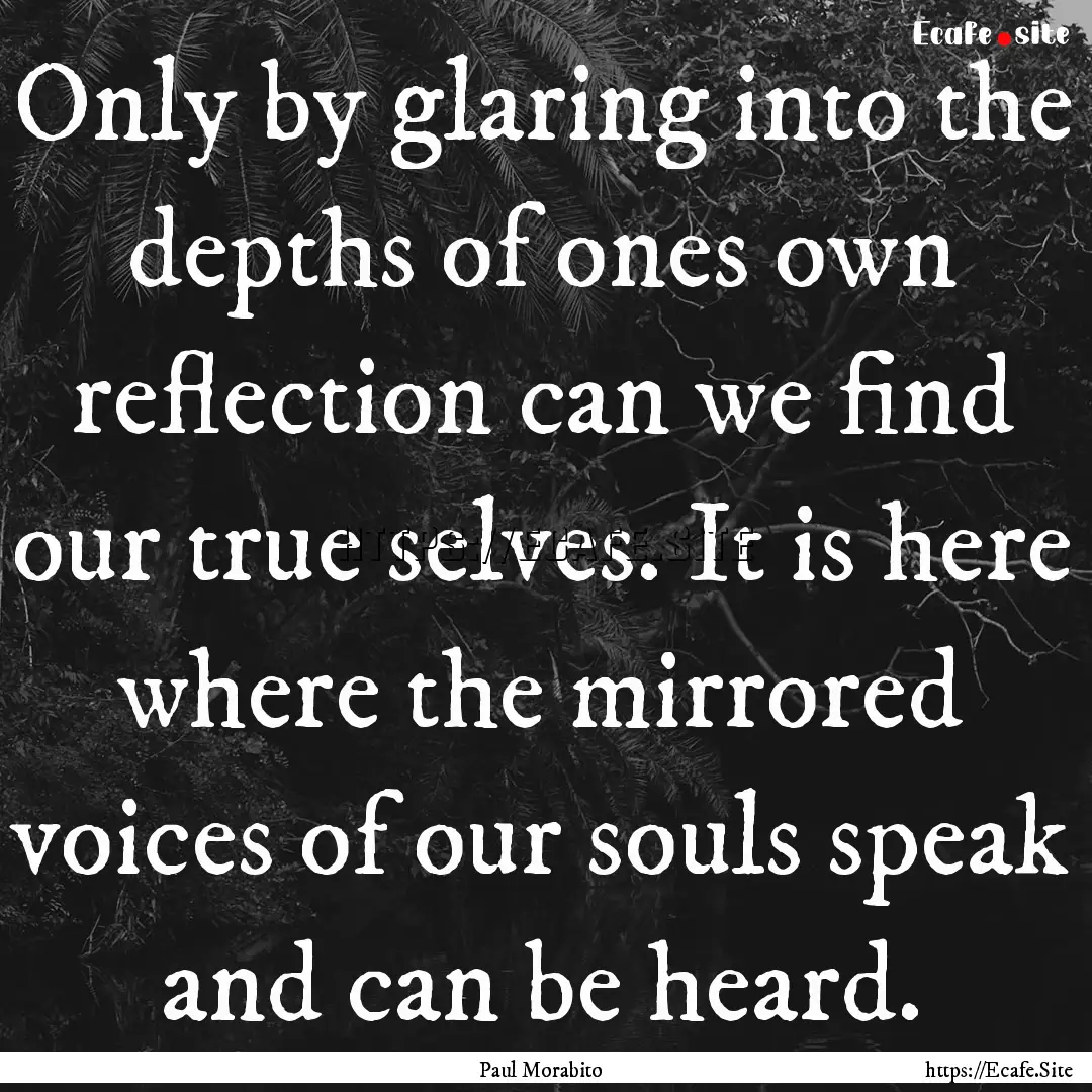 Only by glaring into the depths of ones own.... : Quote by Paul Morabito