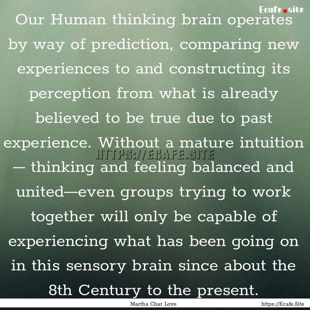 Our Human thinking brain operates by way.... : Quote by Martha Char Love