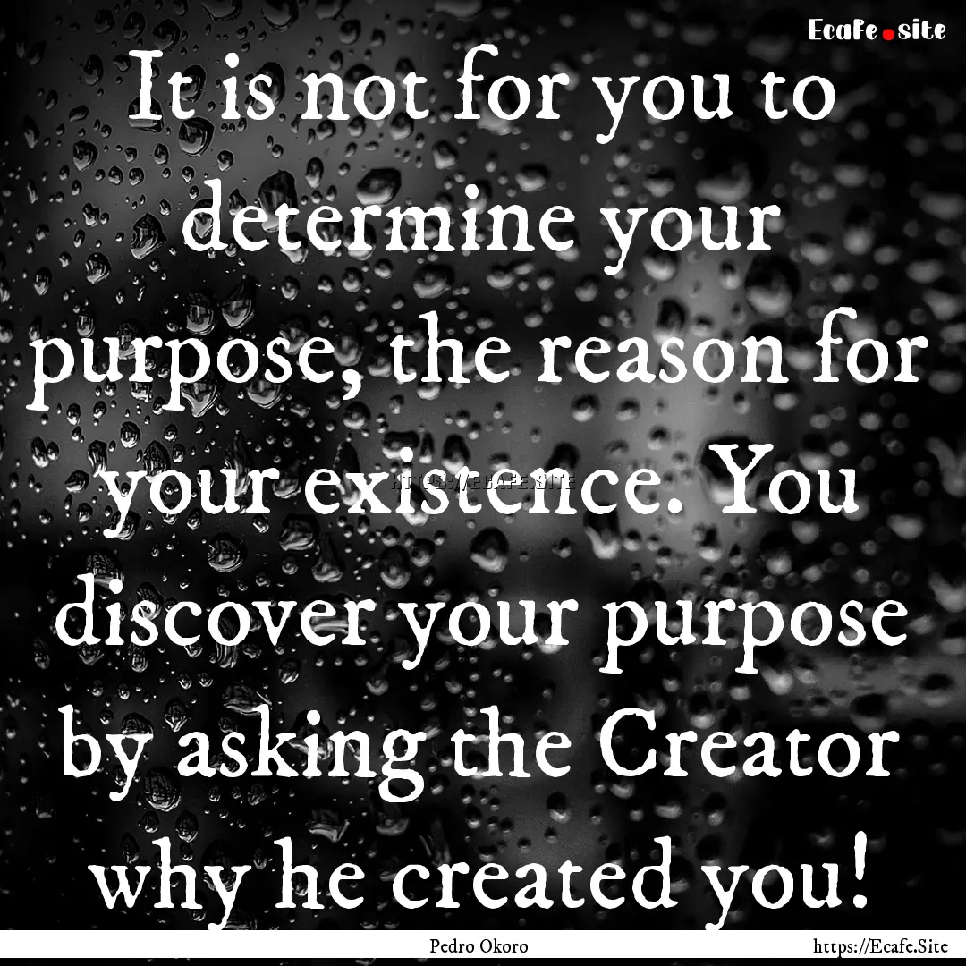 It is not for you to determine your purpose,.... : Quote by Pedro Okoro