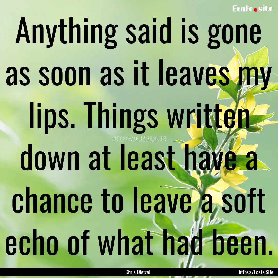 Anything said is gone as soon as it leaves.... : Quote by Chris Dietzel