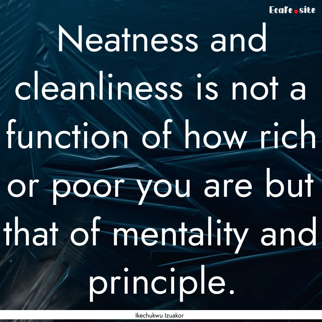 Neatness and cleanliness is not a function.... : Quote by Ikechukwu Izuakor