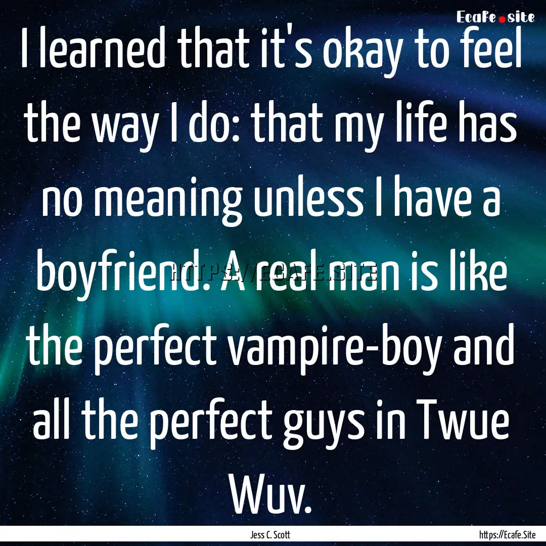 I learned that it's okay to feel the way.... : Quote by Jess C. Scott