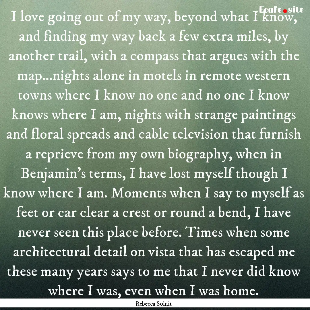 I love going out of my way, beyond what I.... : Quote by Rebecca Solnit