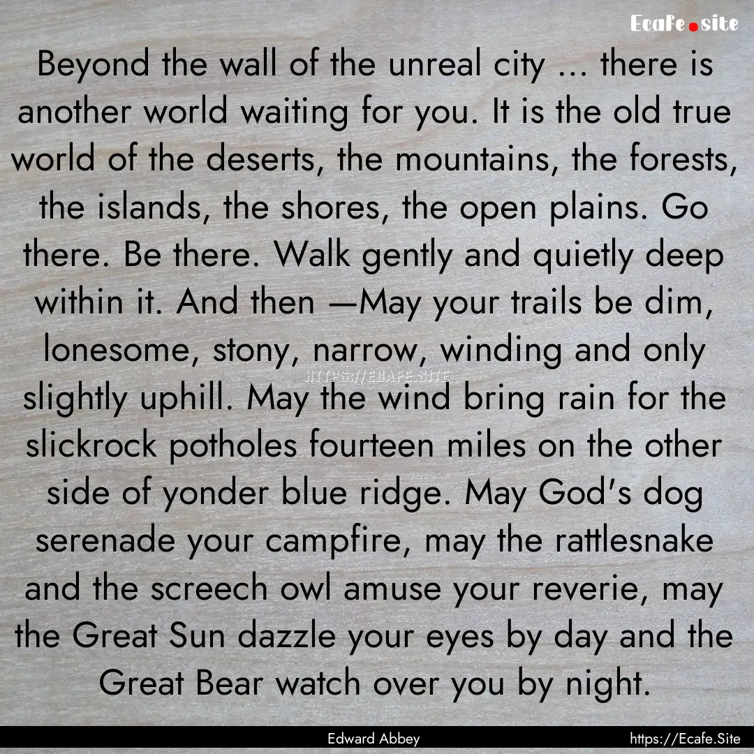 Beyond the wall of the unreal city … there.... : Quote by Edward Abbey