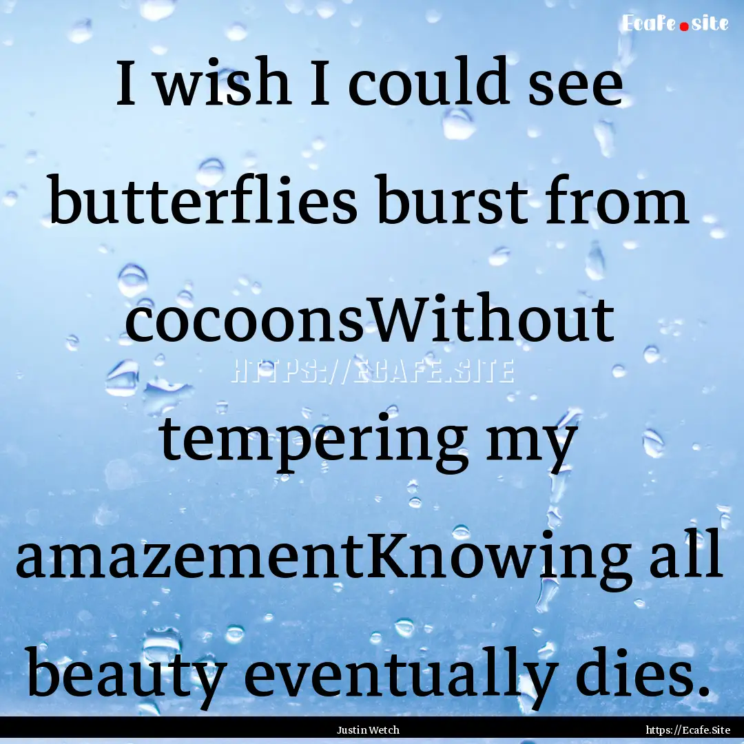 I wish I could see butterflies burst from.... : Quote by Justin Wetch