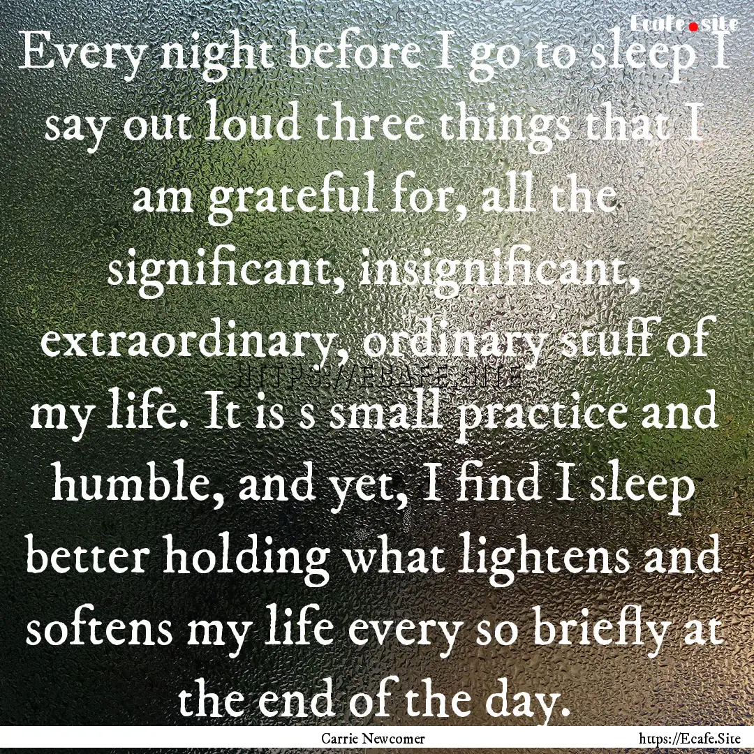 Every night before I go to sleep I say out.... : Quote by Carrie Newcomer