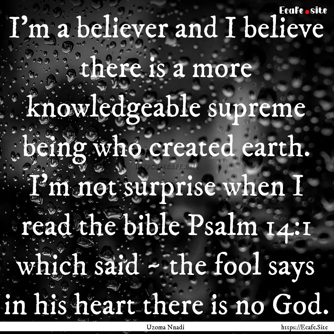 I'm a believer and I believe there is a more.... : Quote by Uzoma Nnadi