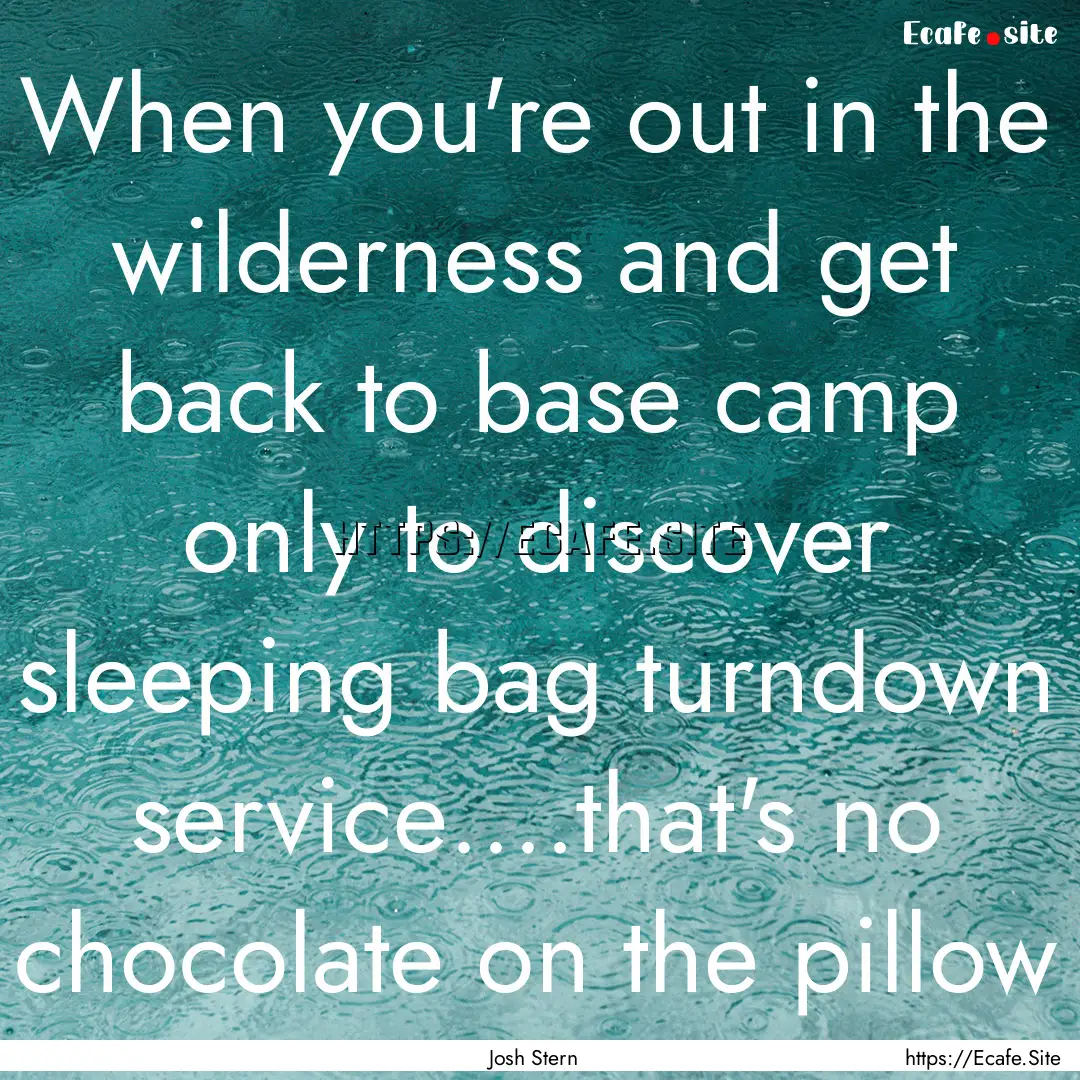 When you're out in the wilderness and get.... : Quote by Josh Stern