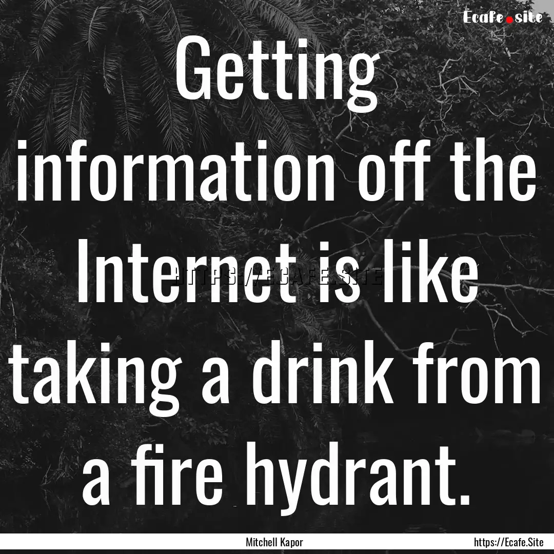 Getting information off the Internet is like.... : Quote by Mitchell Kapor