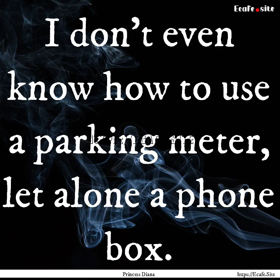 I don't even know how to use a parking meter,.... : Quote by Princess Diana