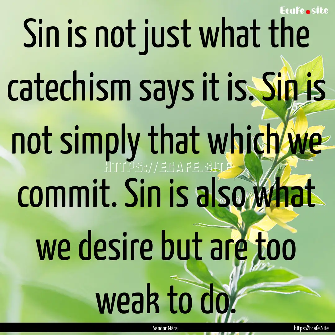 Sin is not just what the catechism says it.... : Quote by Sándor Márai