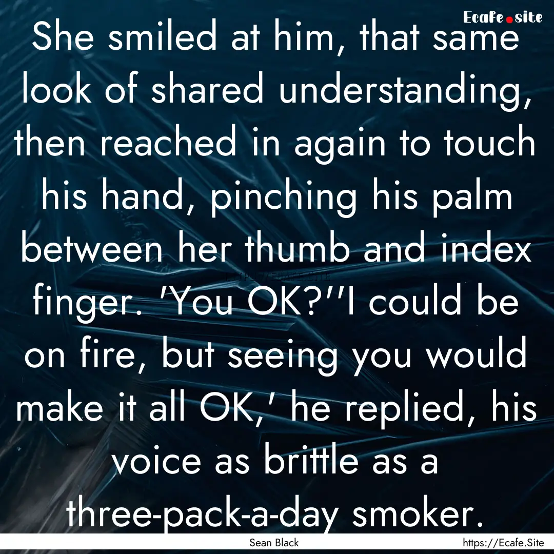 She smiled at him, that same look of shared.... : Quote by Sean Black