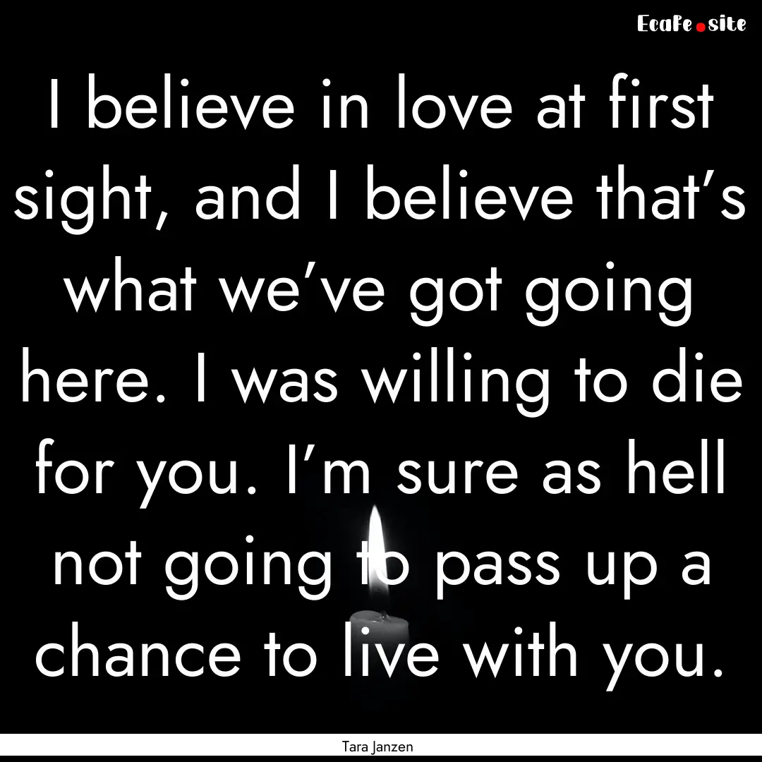 I believe in love at first sight, and I believe.... : Quote by Tara Janzen