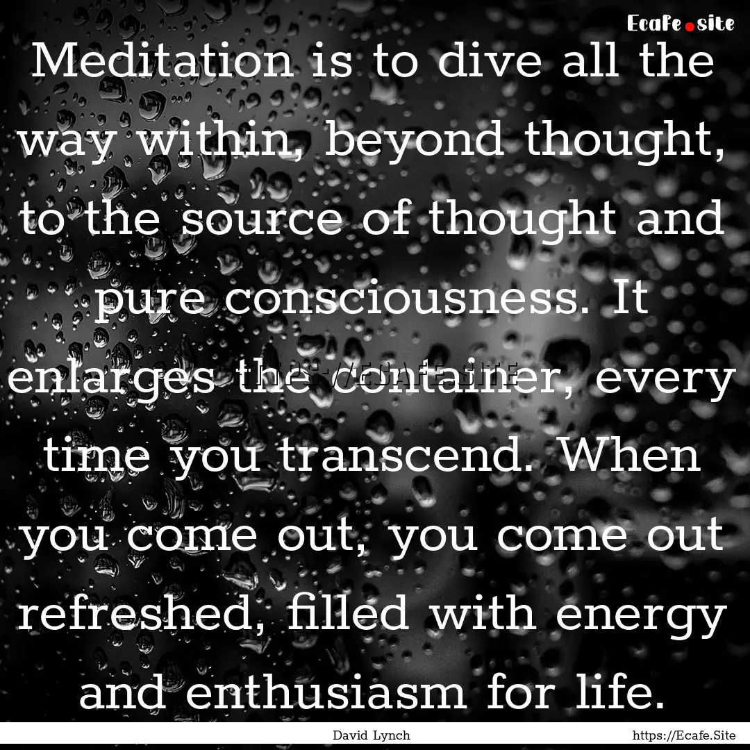 Meditation is to dive all the way within,.... : Quote by David Lynch