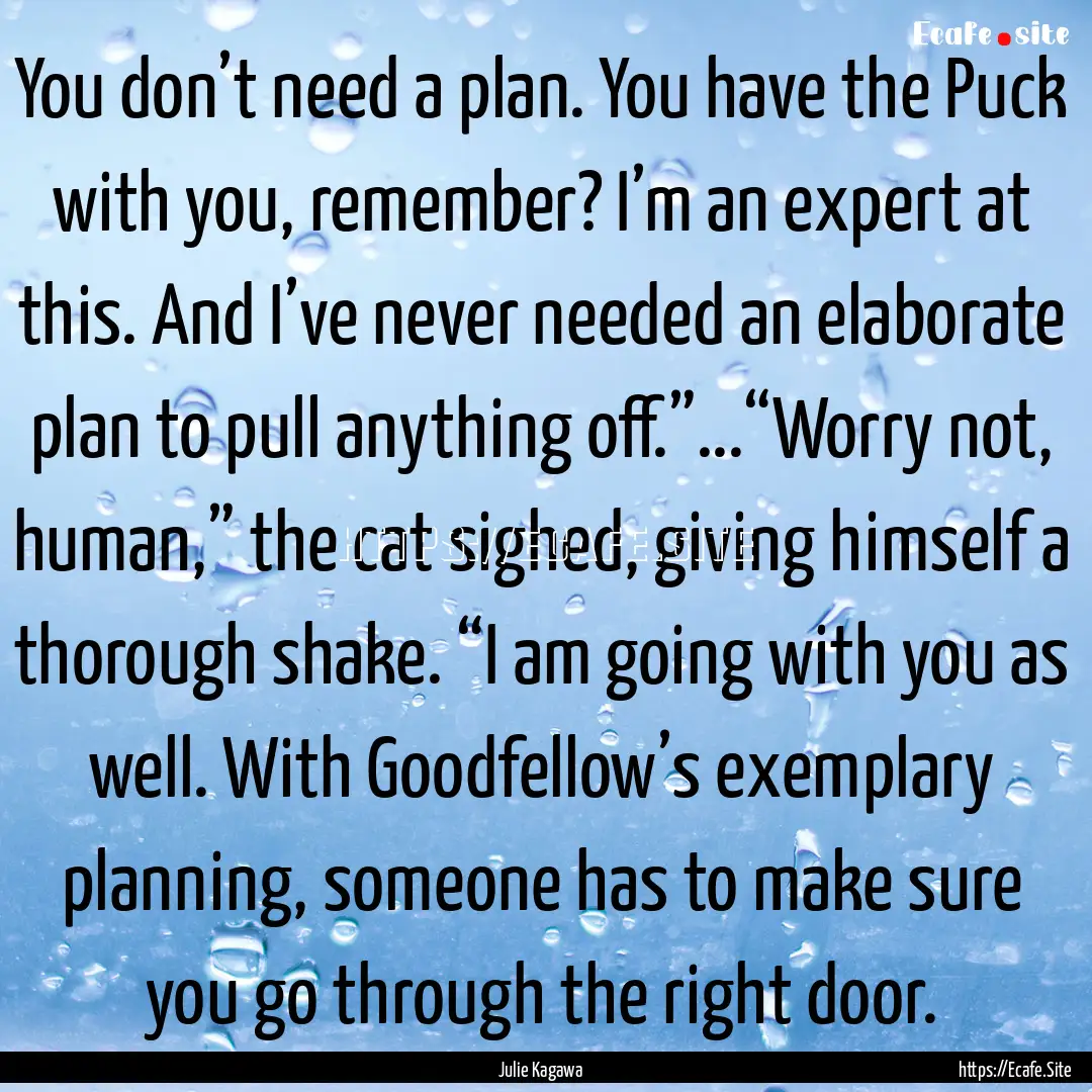 You don’t need a plan. You have the Puck.... : Quote by Julie Kagawa