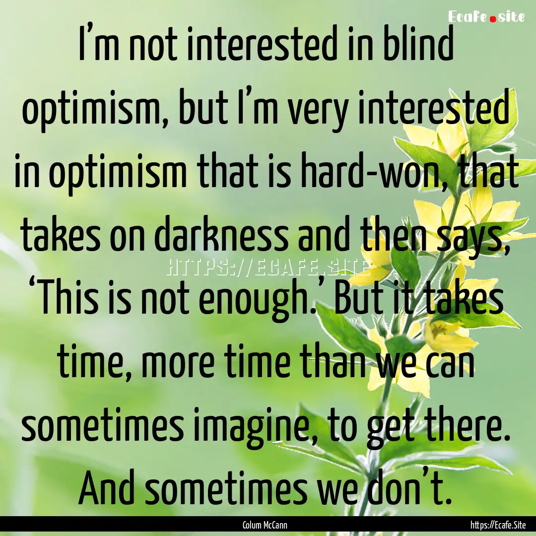 I’m not interested in blind optimism, but.... : Quote by Colum McCann