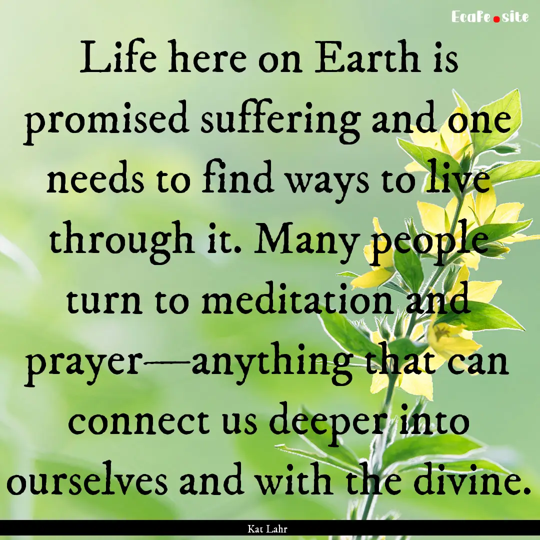 Life here on Earth is promised suffering.... : Quote by Kat Lahr