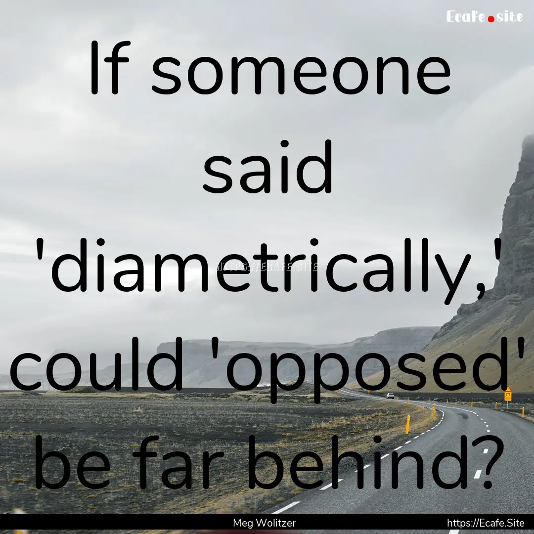 If someone said 'diametrically,' could 'opposed'.... : Quote by Meg Wolitzer