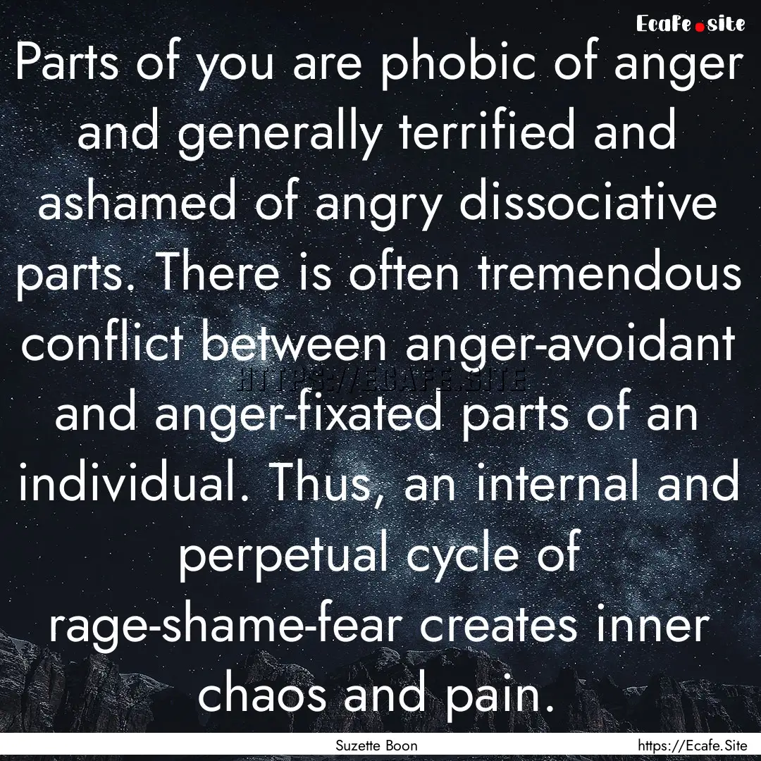 Parts of you are phobic of anger and generally.... : Quote by Suzette Boon