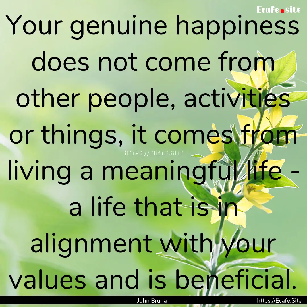 Your genuine happiness does not come from.... : Quote by John Bruna