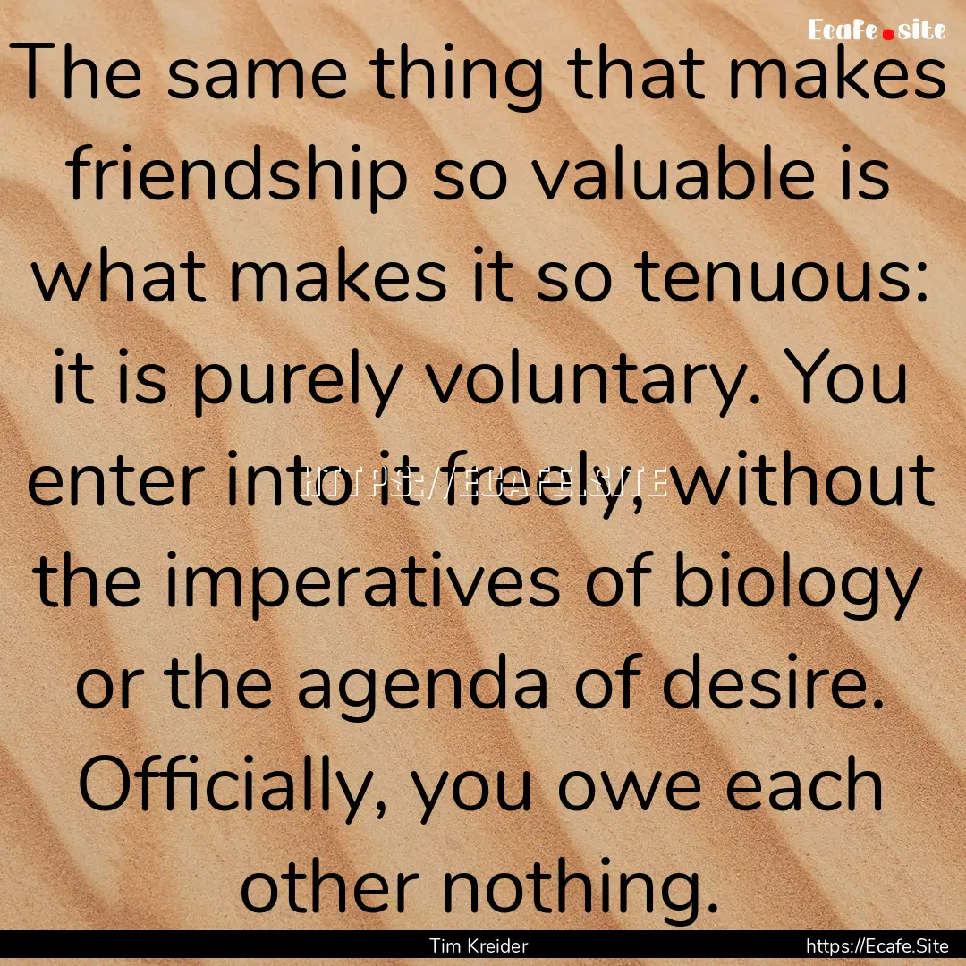 The same thing that makes friendship so valuable.... : Quote by Tim Kreider